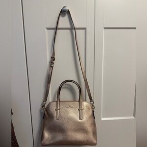 Kate Spade Maise metallic rose gold dome satchel with detachable crossbody strap